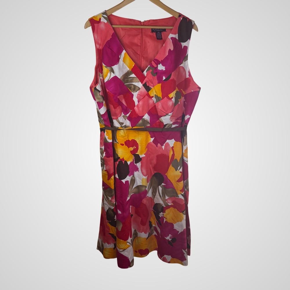 Signature by Robbie Bee Sleeveless Floral Midi Dress in Pink, Yellow, Red